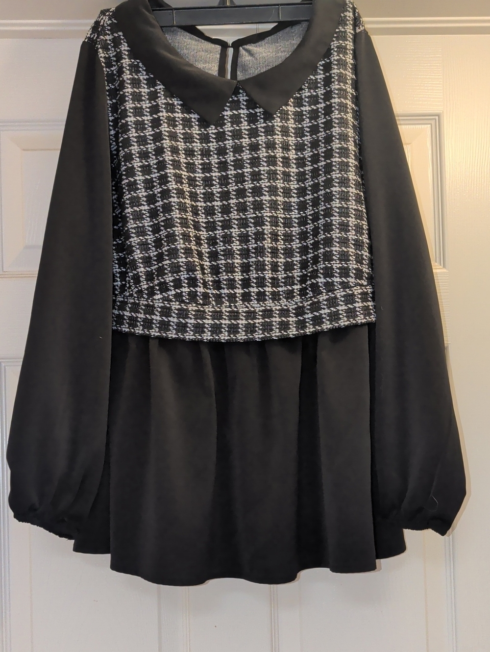 Womens Black Plaid Flowy Dress Top